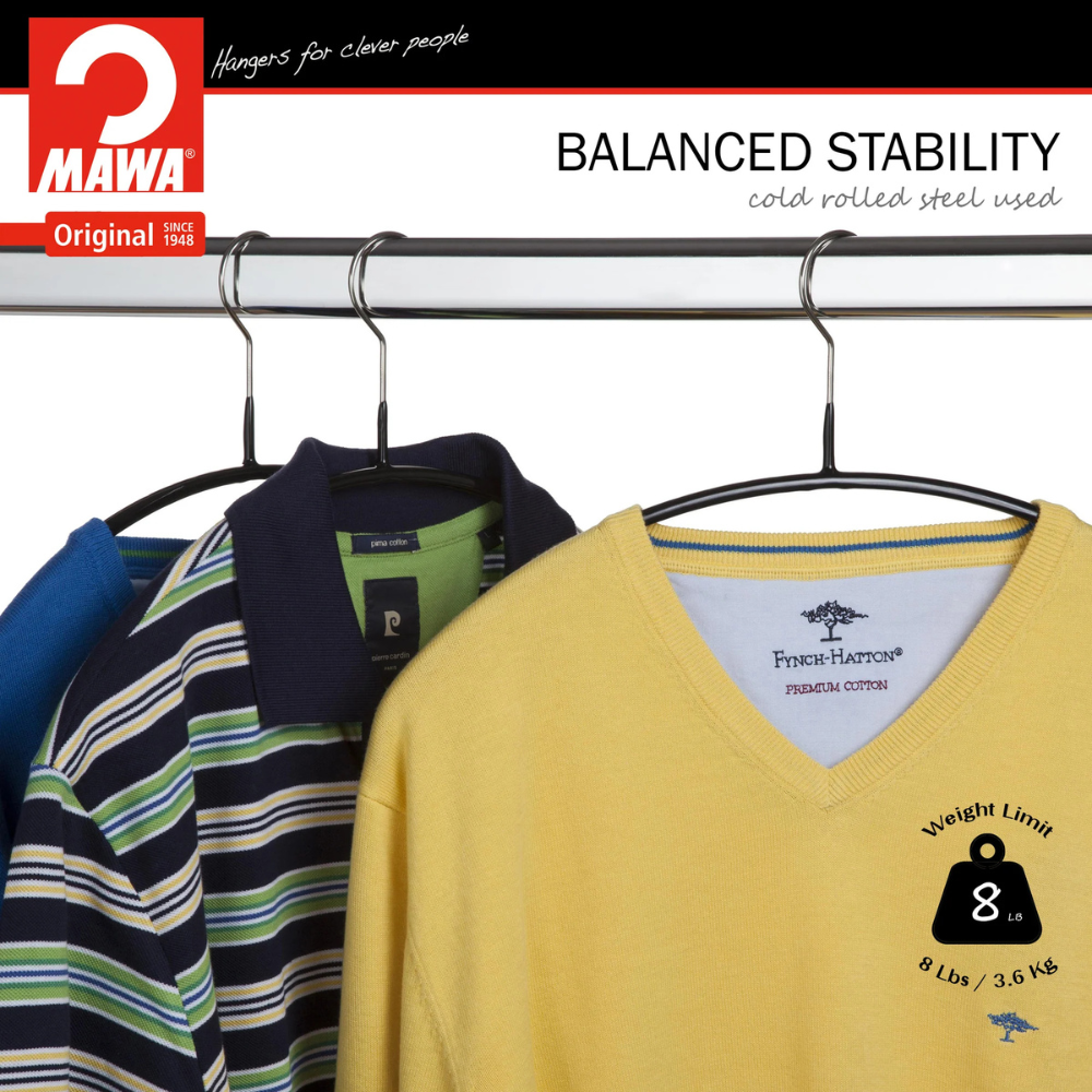 MAWA | Made in Germany | Metal Hanger Set | Top Hanger | Economic 40/P | Non-Slip Coating | 360° Rotatable Swivel Hook | Space Saver | 10 Pieces