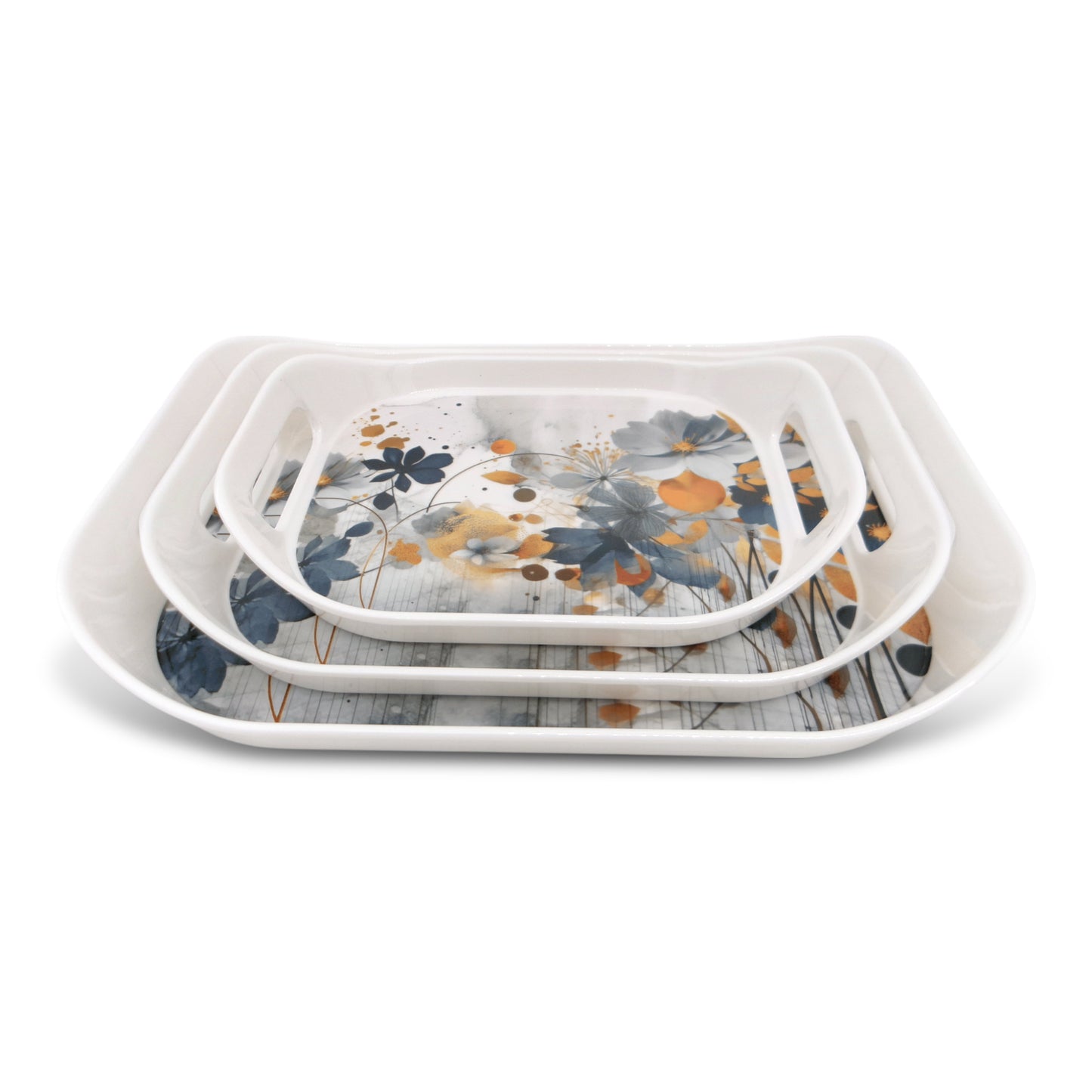 SUPERWARE | Pure Melamine | Rando Tray Set - Cottage Garden | Set Of 3 Pcs.| Stain Free, Glazed Finish