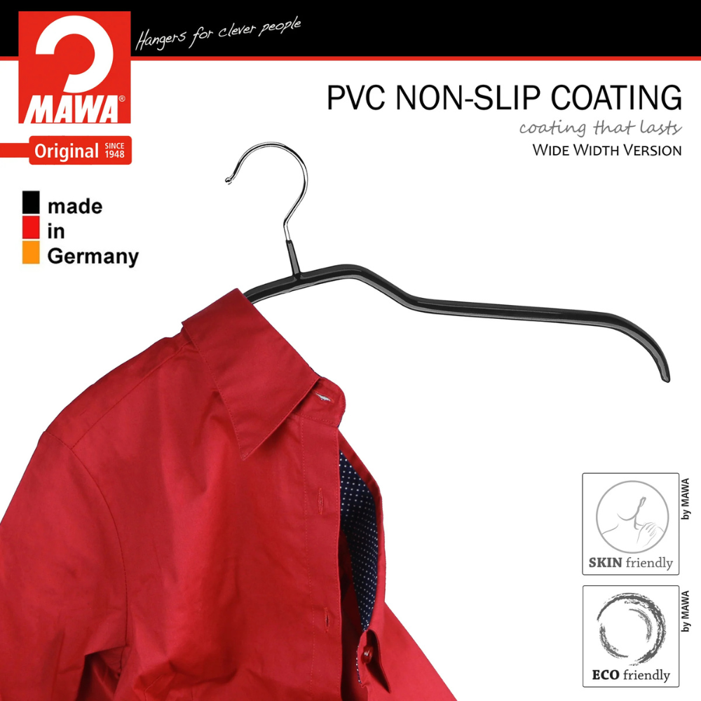 MAWA | Made in Germany | Metal Hanger Set | Silhouette 41/F | Shirt Hanger | Collar Shape | Non-Slip Coating | 360° Rotatable Swivel Hook | Space Saver | 10 Pieces