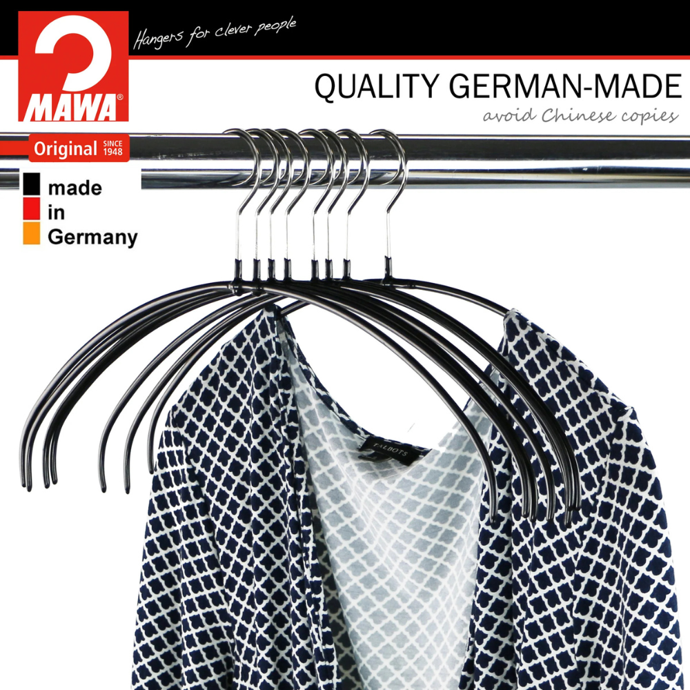 MAWA | Made in Germany | Metal Hanger Set | Top Hanger | Economic light 40/PT | Non-Slip Coating | 360° Rotatable Swivel Hook | Space Saver | 10 Pieces