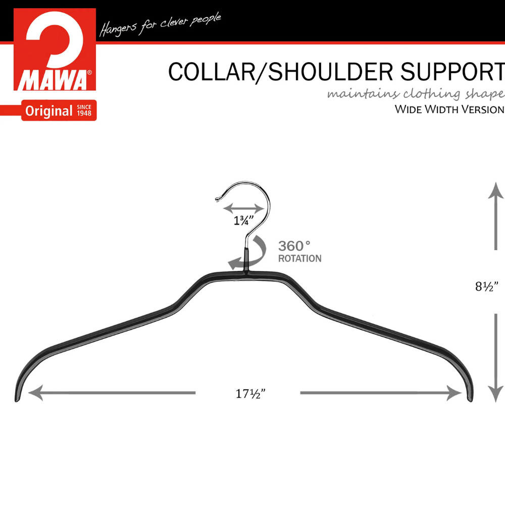 MAWA | Made in Germany | Metal Hanger Set | Silhouette 41/F | Shirt Hanger | Collar Shape | Non-Slip Coating | 360° Rotatable Swivel Hook | Space Saver | 10 Pieces