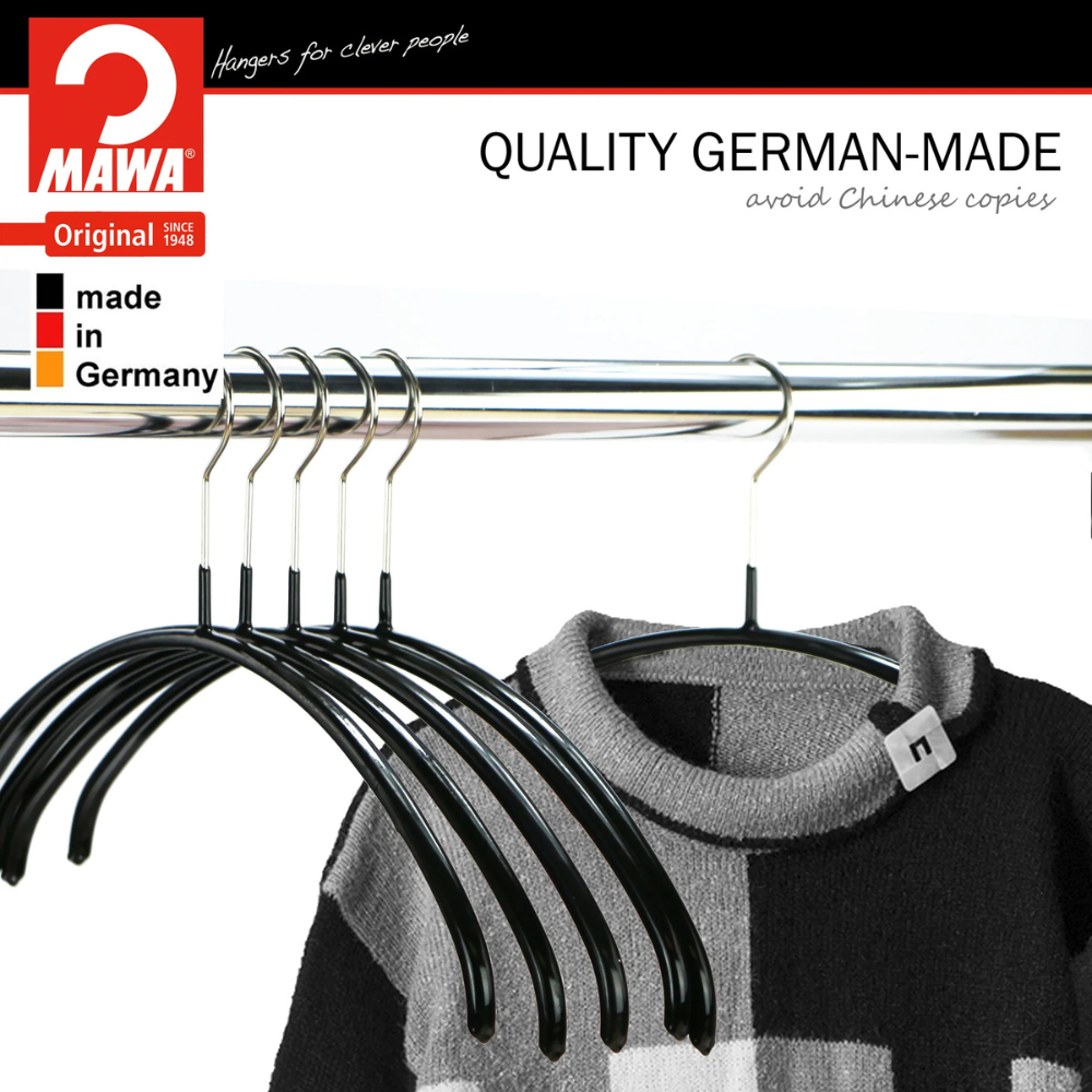 MAWA | Made in Germany | Metal Hanger Set | Top Hanger | Economic 40/P | Non-Slip Coating | 360° Rotatable Swivel Hook | Space Saver | 10 Pieces