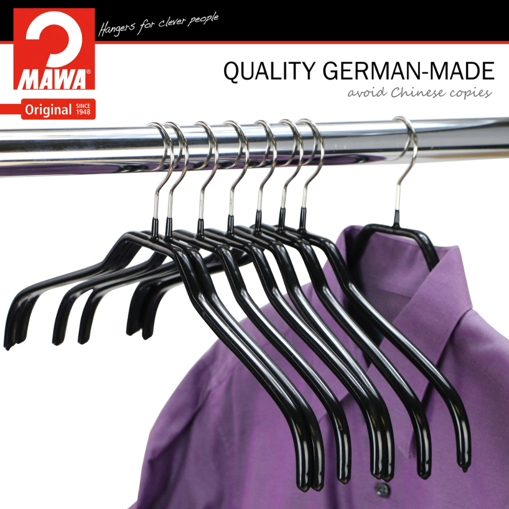 MAWA | Made in Germany | Metal Hanger Set | Silhouette 41/F | Shirt Hanger | Collar Shape | Non-Slip Coating | 360° Rotatable Swivel Hook | Space Saver | 10 Pieces