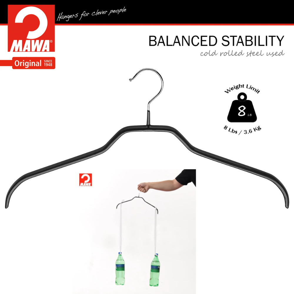 MAWA | Made in Germany | Metal Hanger Set | Silhouette 41/F | Shirt Hanger | Collar Shape | Non-Slip Coating | 360° Rotatable Swivel Hook | Space Saver | 10 Pieces