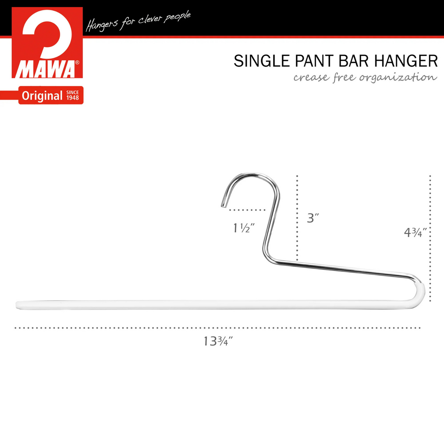 MAWA | Made in Germany | Metal Hanger Set | Trouser Hanger | KHC 35 | Anti-Slip Bar | Space Saver | 10 Pieces