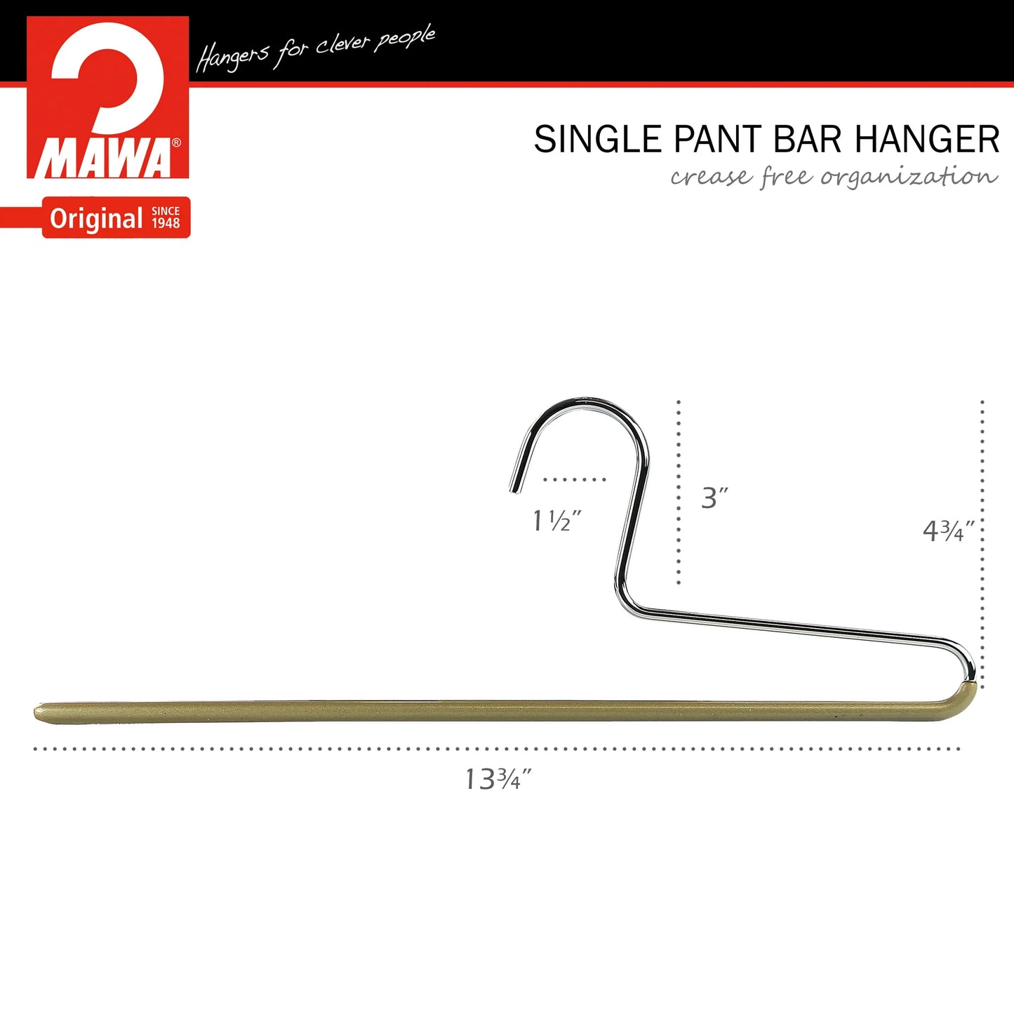 MAWA | Made in Germany | Metal Hanger Set | Trouser Hanger | KHC 35 | Anti-Slip Bar | Space Saver | 10 Pieces