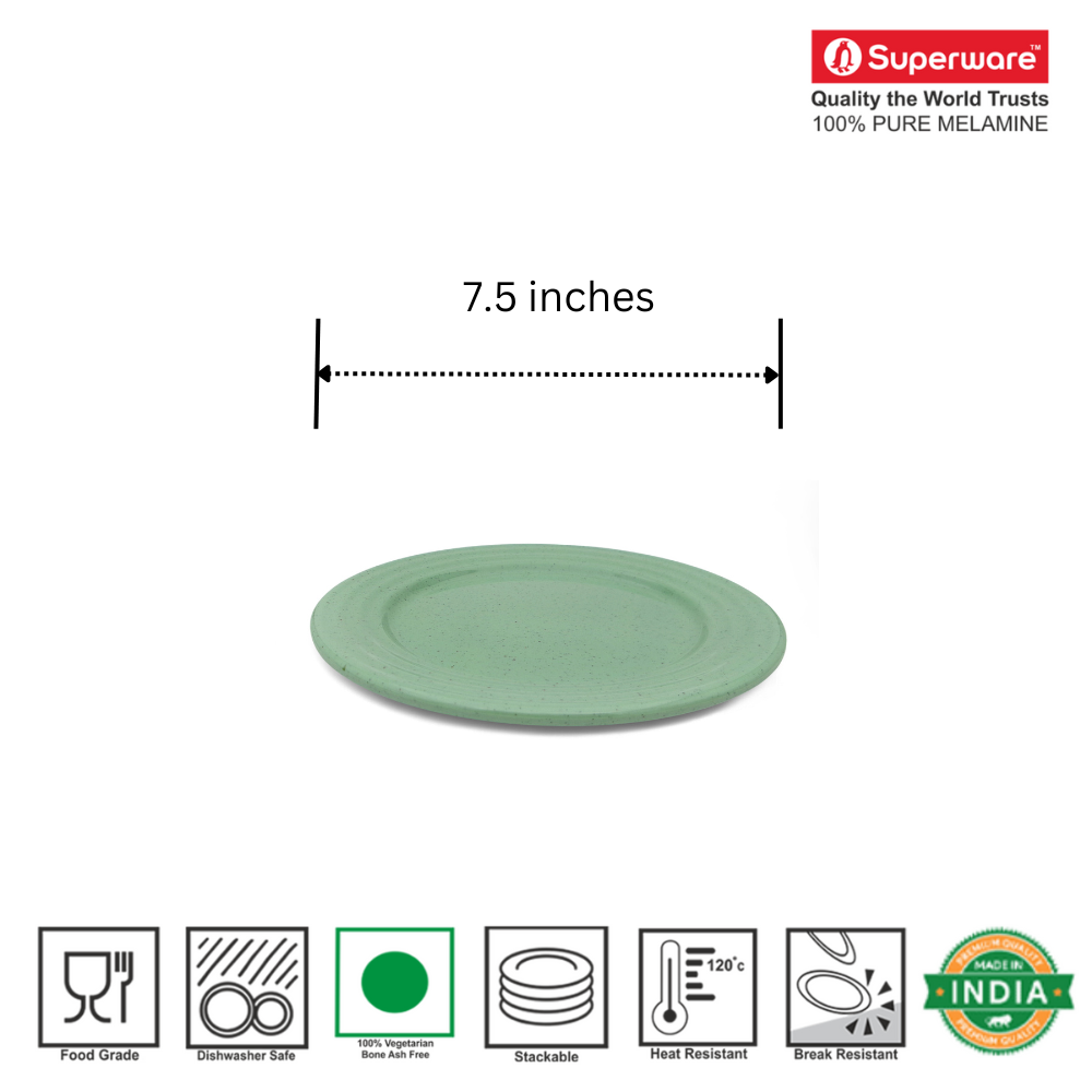 SUPERWARE | Pure melamine | Classic Plus Small Plate Set - Green Sand (7.5") | 6 Nos. | Stain Free, Glazed Finish
