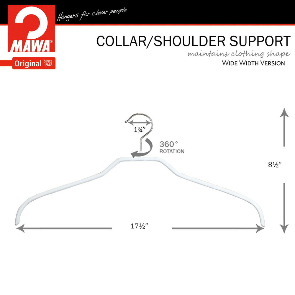 MAWA | Made in Germany | Metal Hanger Set | Silhouette 41/F | Shirt Hanger | Collar Shape | Non-Slip Coating | 360° Rotatable Swivel Hook | Space Saver | 10 Pieces