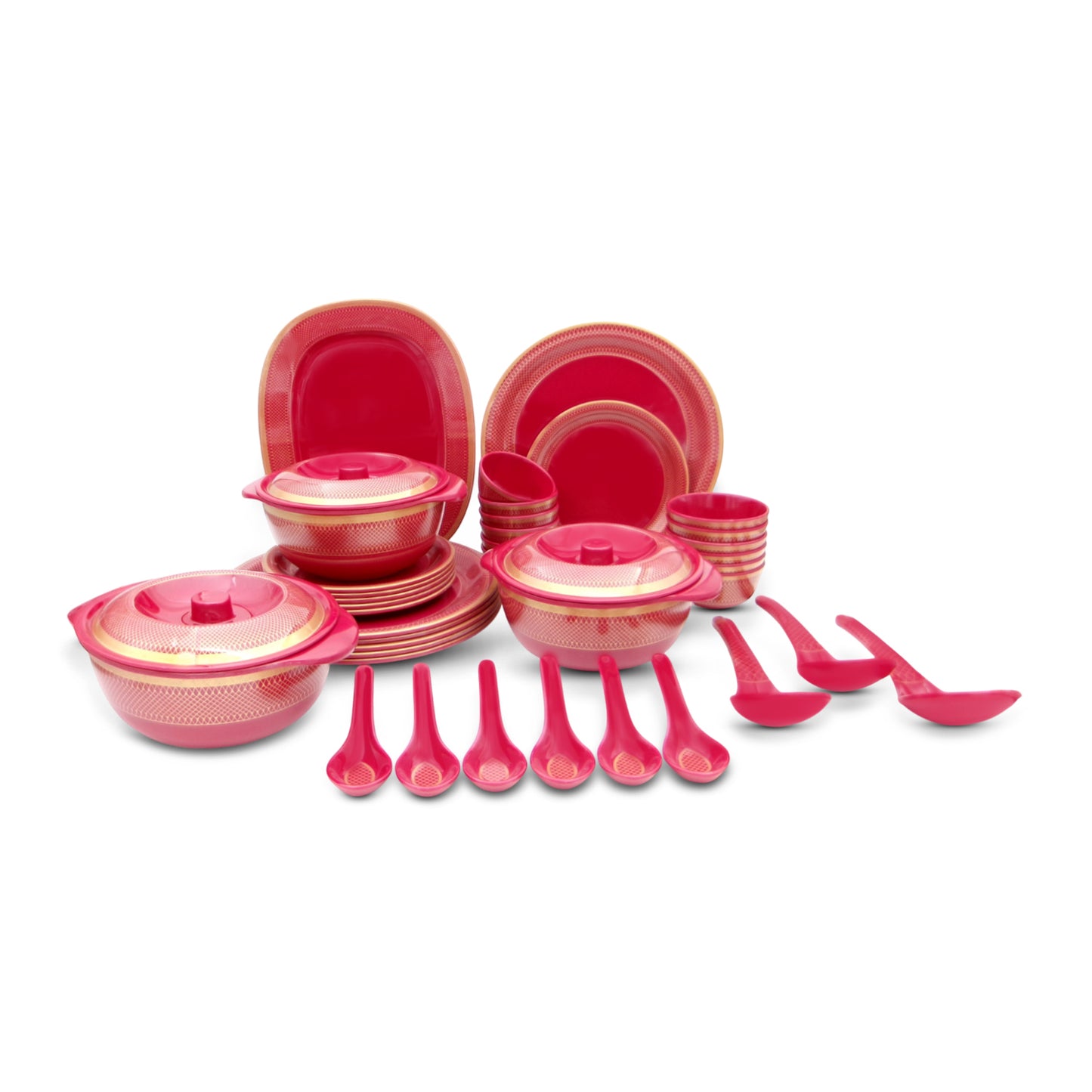 SUPERWARE | Pure Melamine | Dinner Set - Golden Glory Maroon | Set Of 40 Pcs. | Stain Free, Glazed Finish