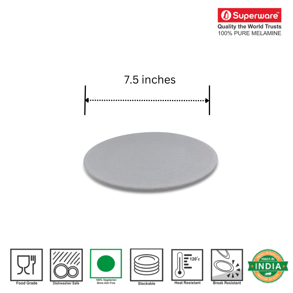 SUPERWARE | Pure Melamine | Round Small Plate Set - Jasper (7.5") | 6 Nos. | Stain Free, Glazed Finish