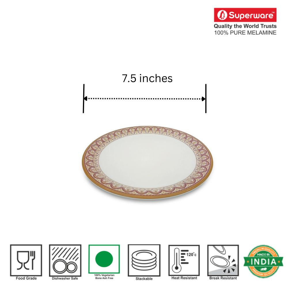 SUPERWARE | Pure melamine | Small Plate Set - Vintage Maroon (7.5") | 6 Nos. | Stain Free, Glazed Finish