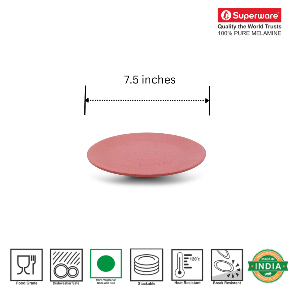 SUPERWARE | Pure Melamine | Round Small Plate Set - Pink Sand (7.5") | 6 Nos. | Stain Free, Glazed Finish