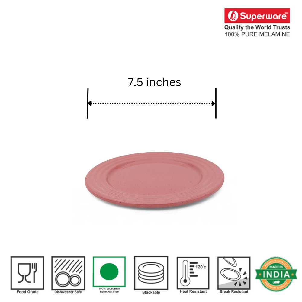 SUPERWARE | Pure melamine | Classic Plus Small Plate Set - Pink Sand (7.5") | 6 Nos. | Stain Free, Glazed Finish