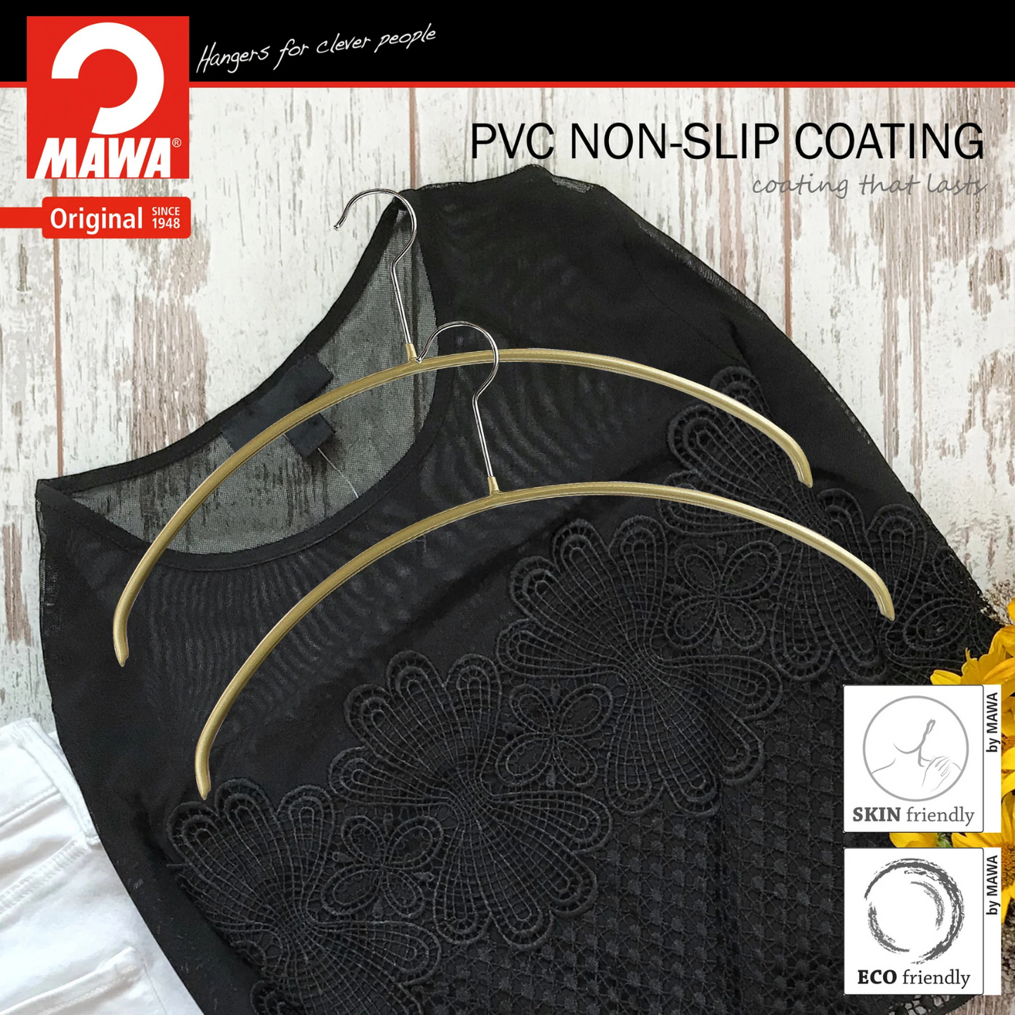 MAWA | Made in Germany | Metal Hanger Set | Top Hanger | Economic light 40/PT | Non-Slip Coating | 360° Rotatable Swivel Hook | Space Saver | 10 Pieces