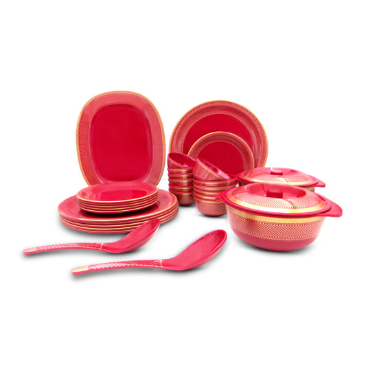 SUPERWARE | Pure Melamine | Dinner Set - Golden Glory Maroon | Set Of 31 Pcs. | Stain Free, Glazed Finish