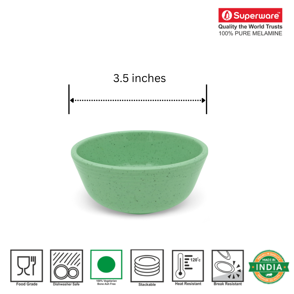 SUPERWARE | Pure Melamine | Classic Plus Katori Set - Green Sand (3.5") | 6 Nos. | Stain Free, Glazed Finish