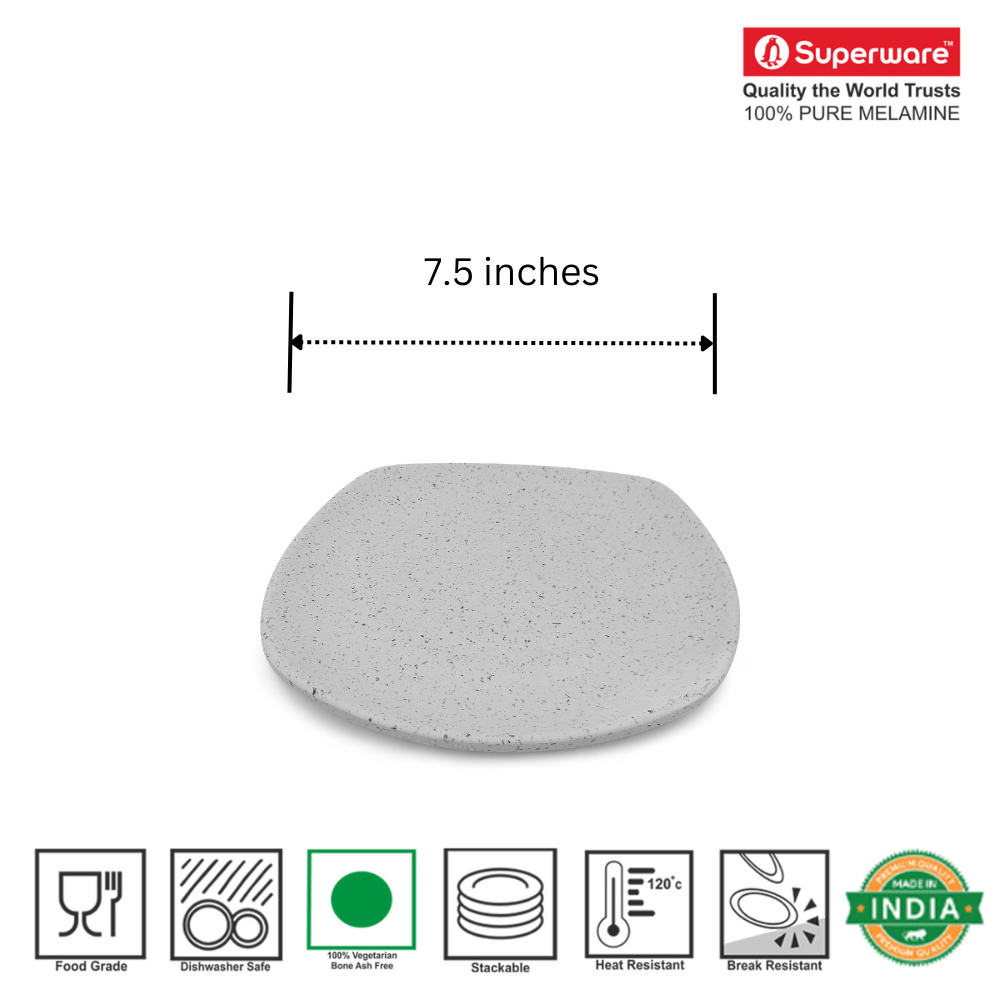 SUPERWARE | Pure Melamine | Square Small Plate Set - White Sand (7.5") | 6 Nos. | Stain Free, Glazed Finish