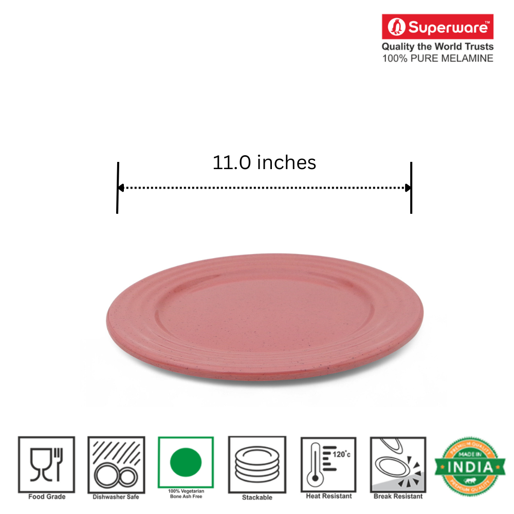SUPERWARE | Pure Melamine | Classic Plus Dinner Plate Set - Pink Sand (11.0") | 6 Nos. | Stain Free, Glazed Finish
