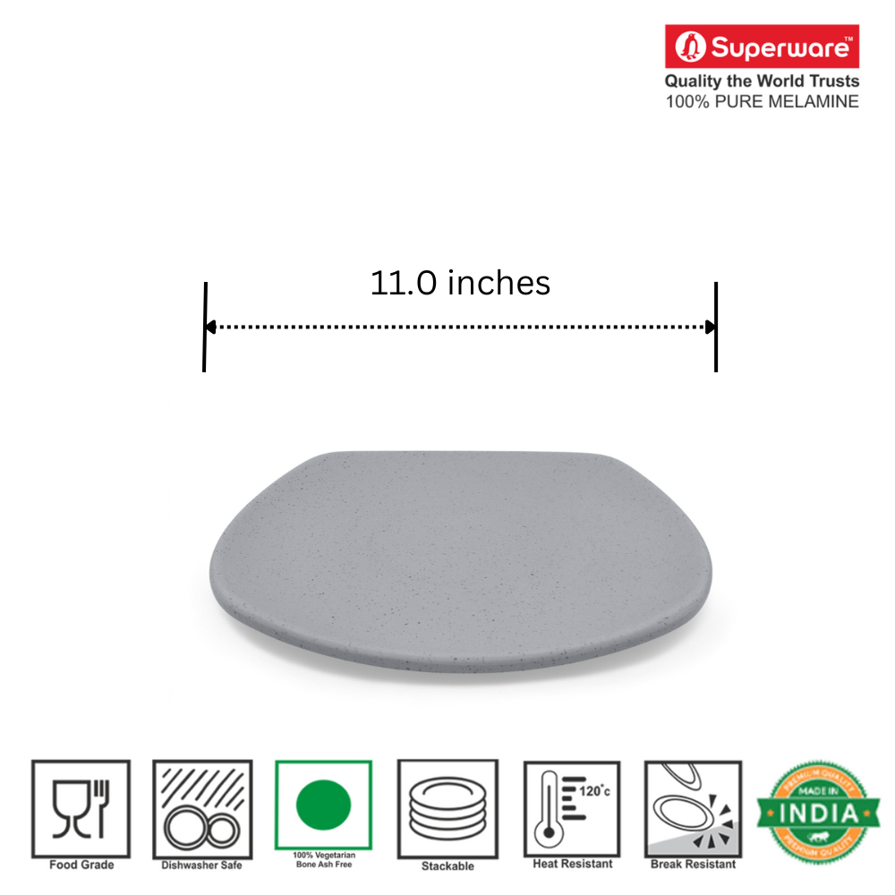 SUPERWARE | Pure Melamine | Square Dinner Plate Set - Jasper (11.0") | 6 Nos.| Stain Free, Glazed Finish