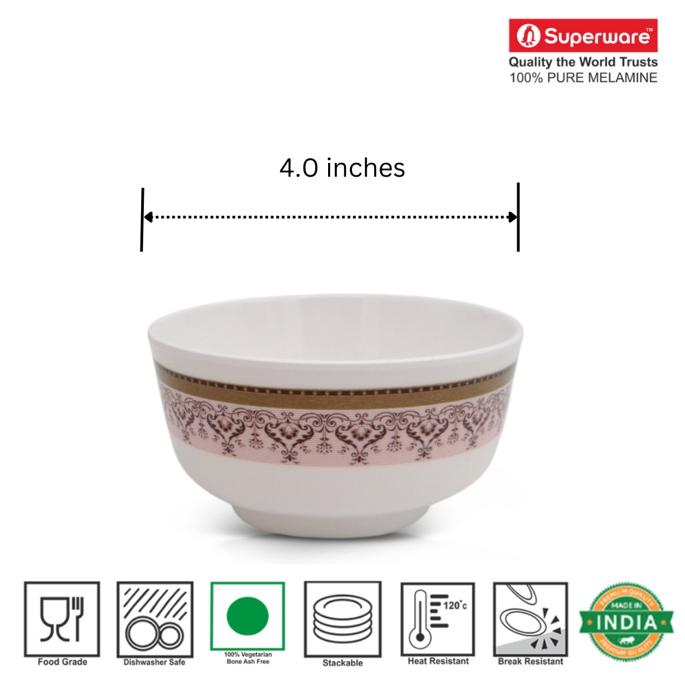 SUPERWARE | Pure Melamine | Bowl Set - Classic-2 4" | 6 Nos. | Stain Free, Glazed Finish