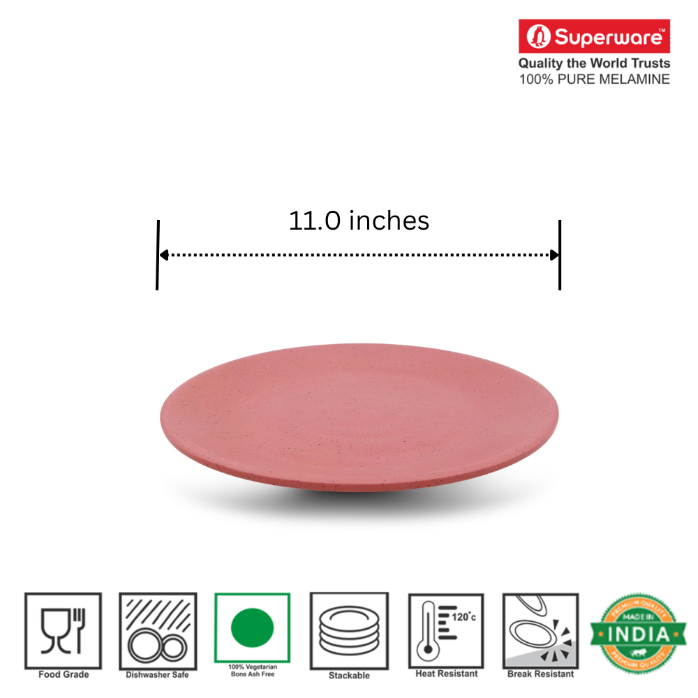 SUPERWARE | Pure Melamine | Round Dinner Plate Set - Pink Sand (11.0") | 6 Nos.| Stain Free, Glazed Finish