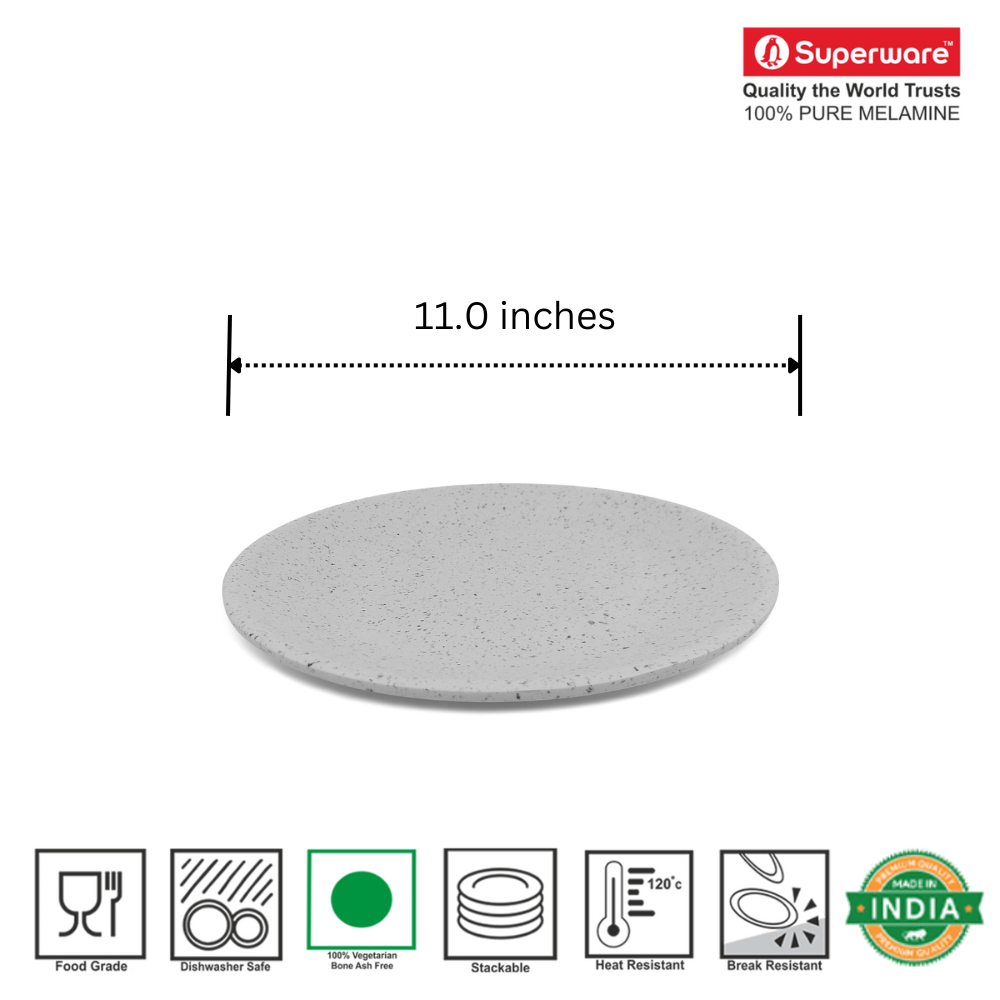 SUPERWARE | Pure Melamine | Round Dinner Plate Set - White Sand (11.0") | 6 Nos.| Stain Free, Glazed Finish