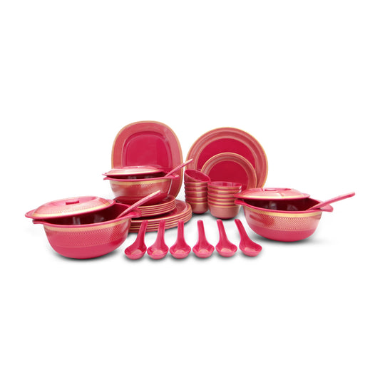 SUPERWARE | Pure Melamine | Dinner Set - Golden Glory Maroon | Set Of 40 Pcs. | Stain Free, Glazed Finish