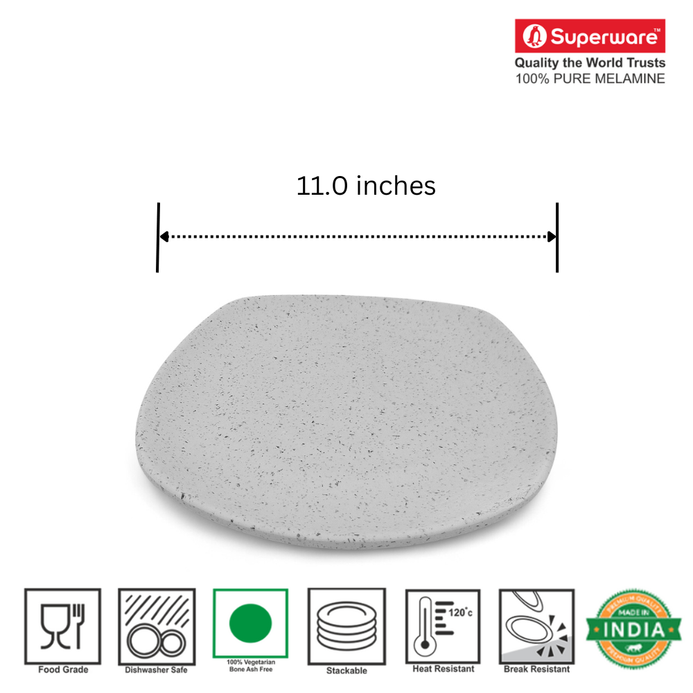 SUPERWARE | Pure Melamine | Square Dinner Plate Set - White Sand (11.0") | 6 Nos.| Stain Free, Glazed Finish