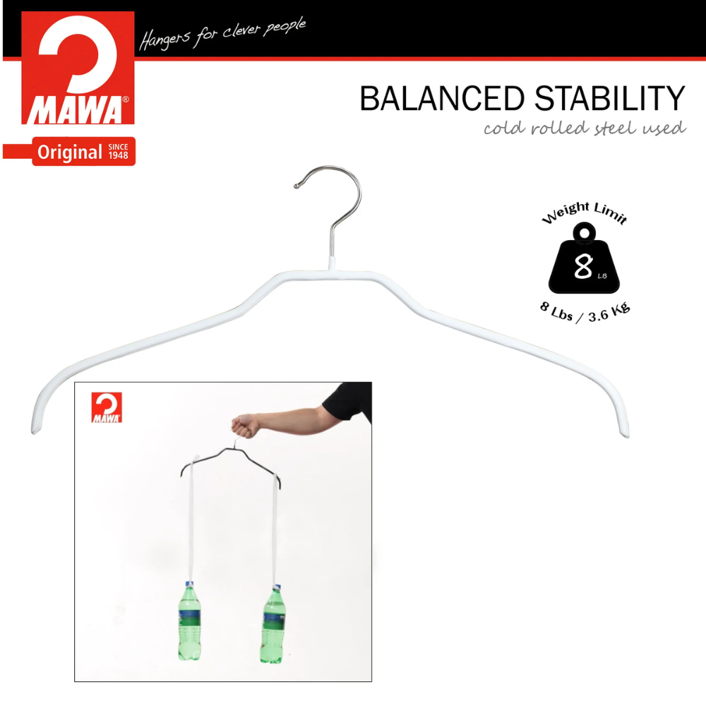 MAWA | Made in Germany | Metal Hanger Set | Silhouette 41/F | Shirt Hanger | Collar Shape | Non-Slip Coating | 360° Rotatable Swivel Hook | Space Saver | 10 Pieces
