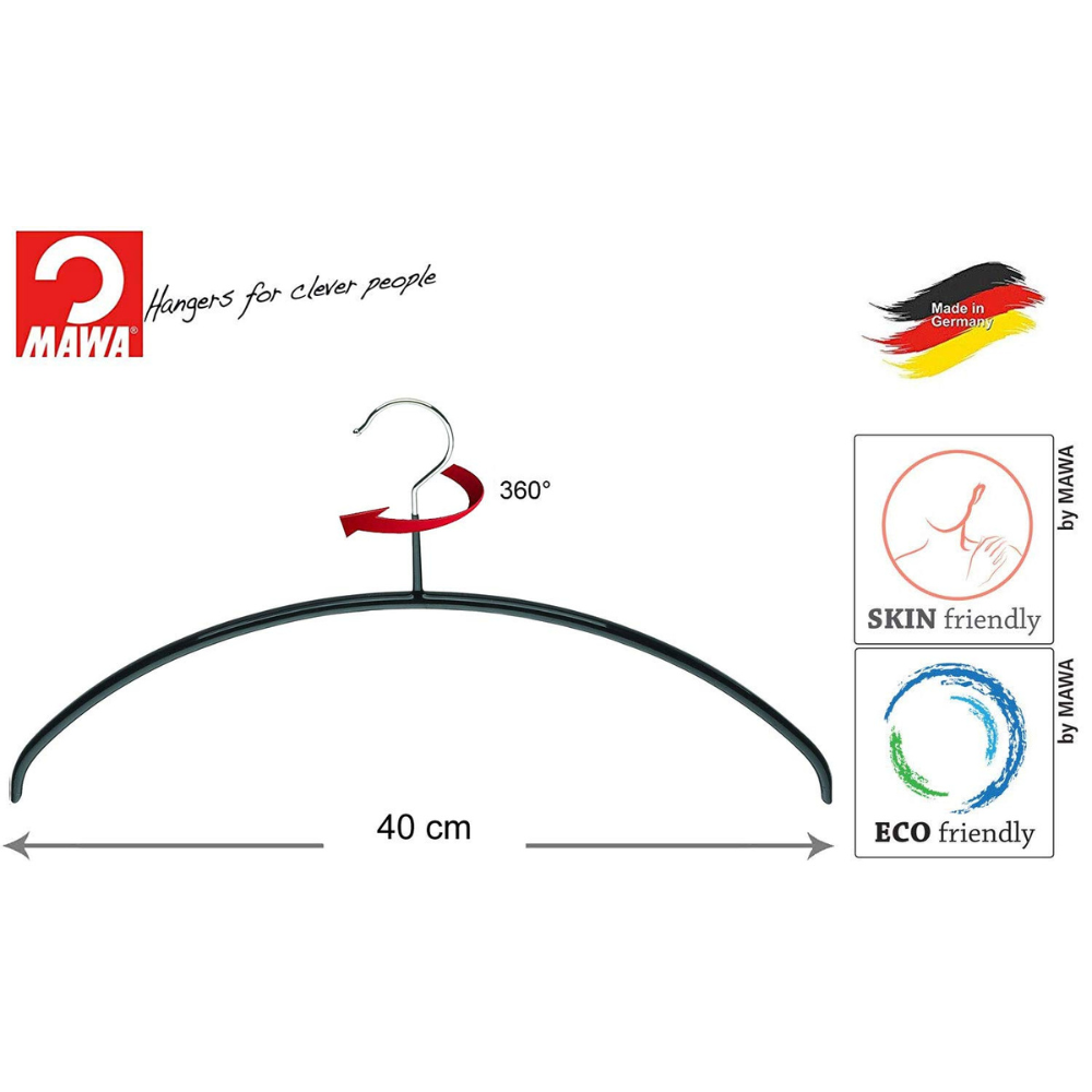 MAWA | Made in Germany | Metal Hanger Set | Top Hanger | Economic 40/P | Non-Slip Coating | 360° Rotatable Swivel Hook | Space Saver | 10 Pieces