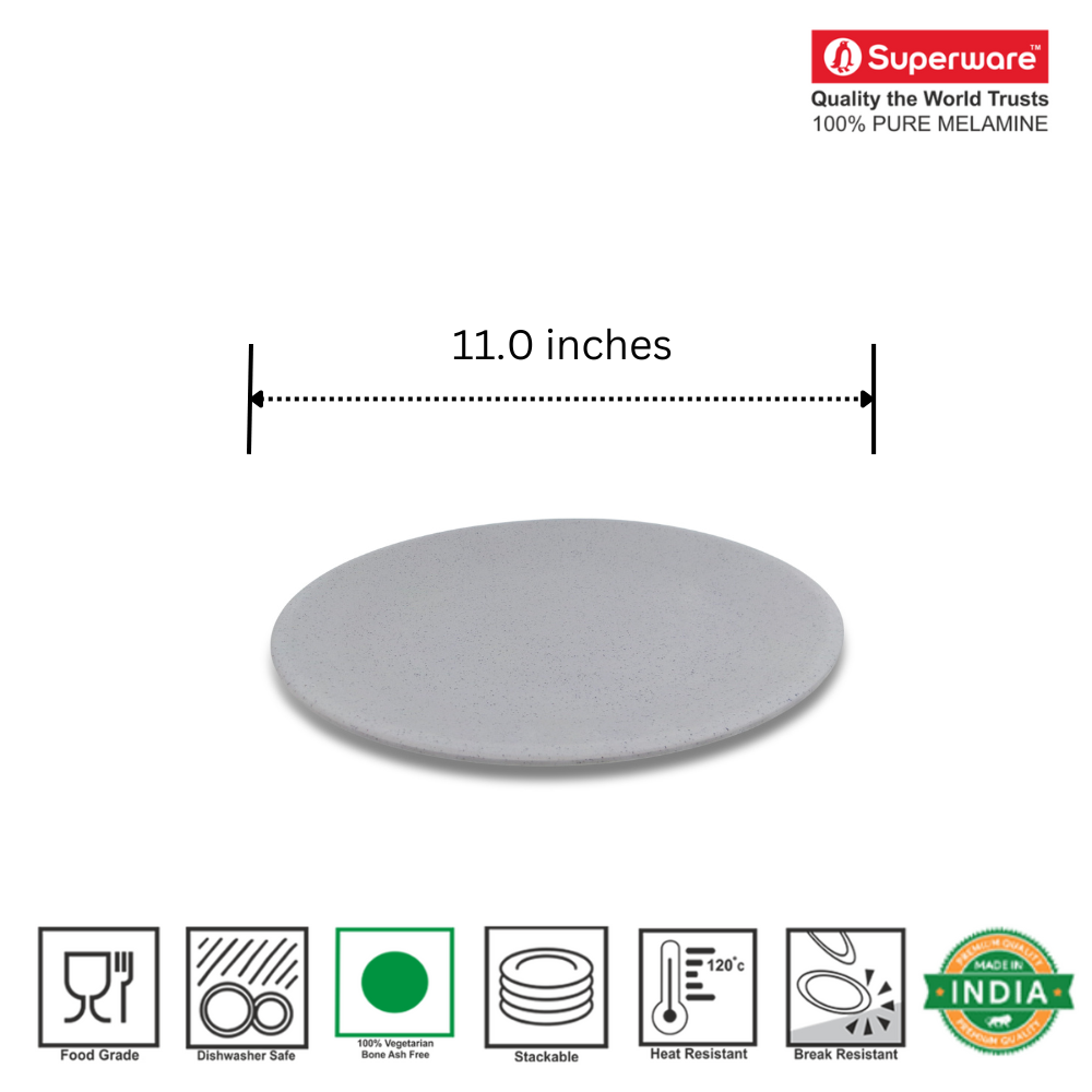 SUPERWARE | Pure Melamine | Round Dinner Plate Set - Jasper (11.0") | 6 Nos. | Stain Free, Glazed Finish