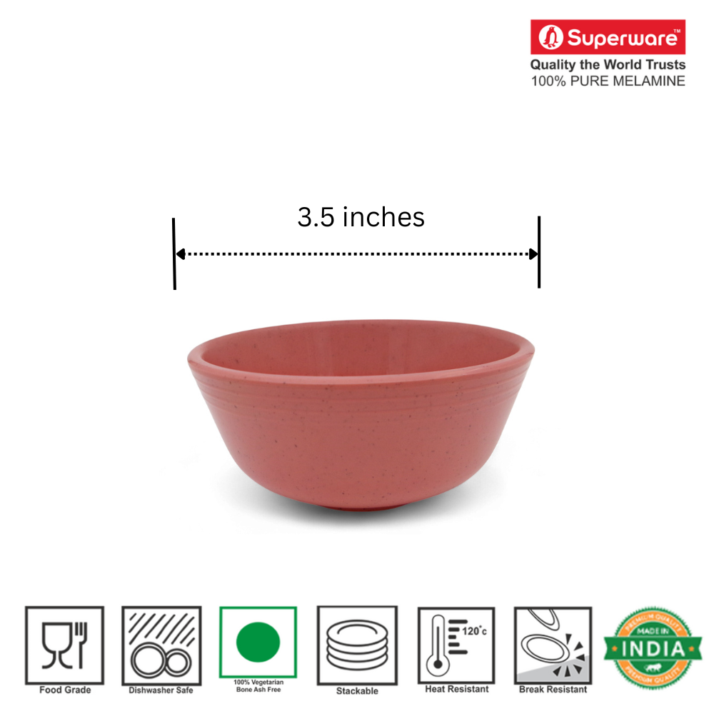 SUPERWARE | Pure Melamine | Classic Plus Katori Set - Pink Sand (3.5") | 6 Nos. | Stain Free, Glazed Finish