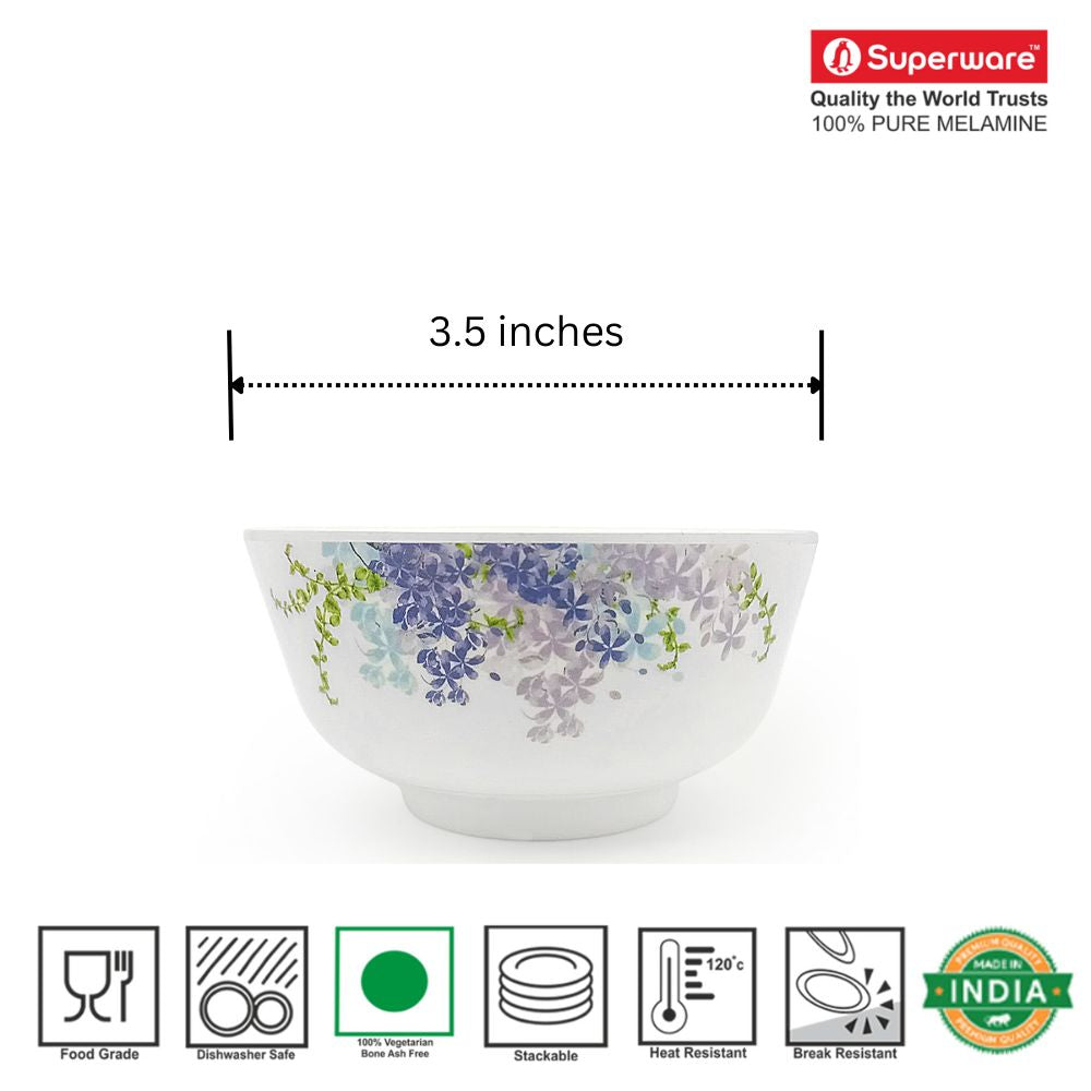SUPERWARE | Pure Melamine | Katori Set - Monet (3.5") | 6 Nos.|  Stain Free, Glazed Finish