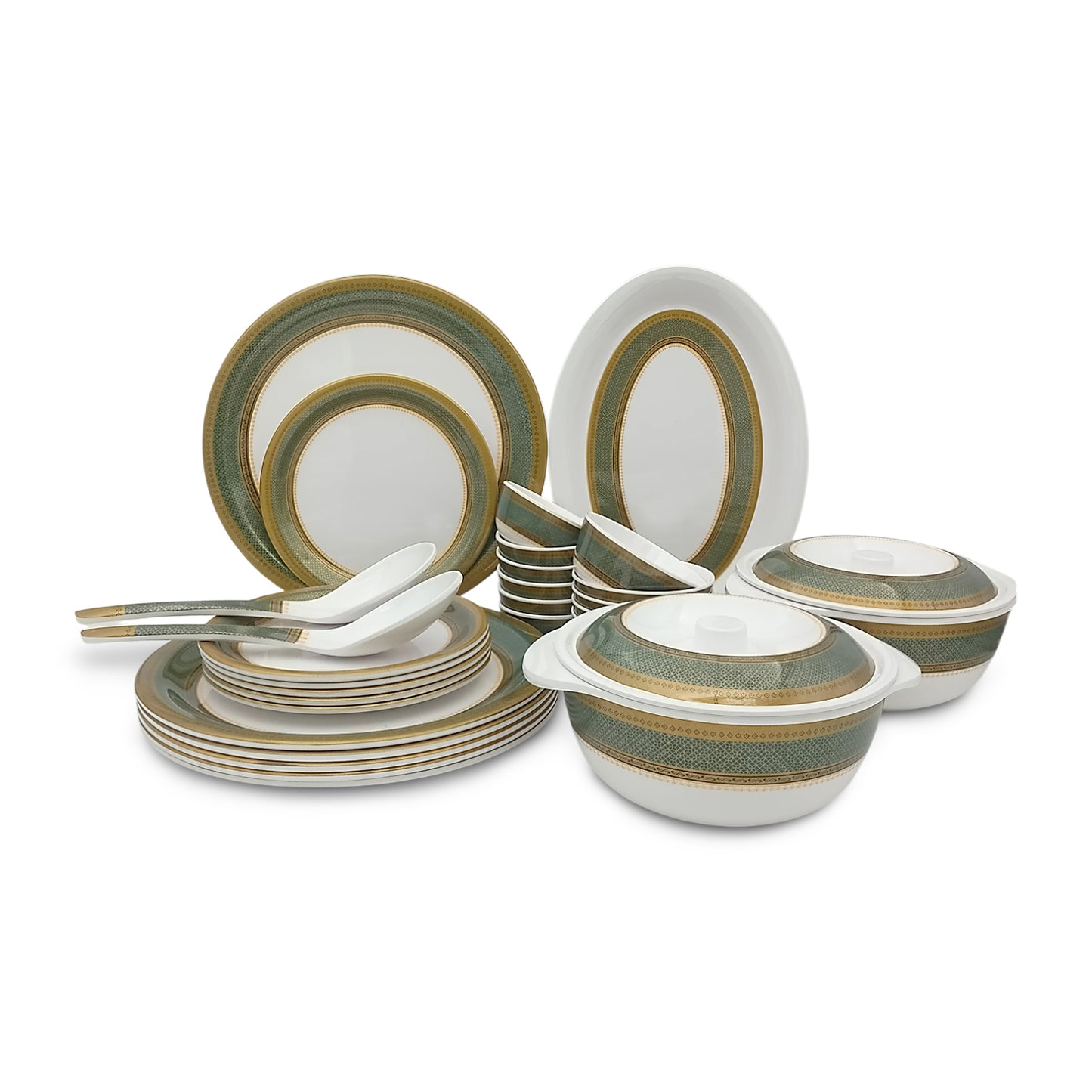 SUPERWARE | Pure Melamine | Dinner Set - Bridal-Green | Set Of 31 Pcs. | Stain Free, Glazed Finish