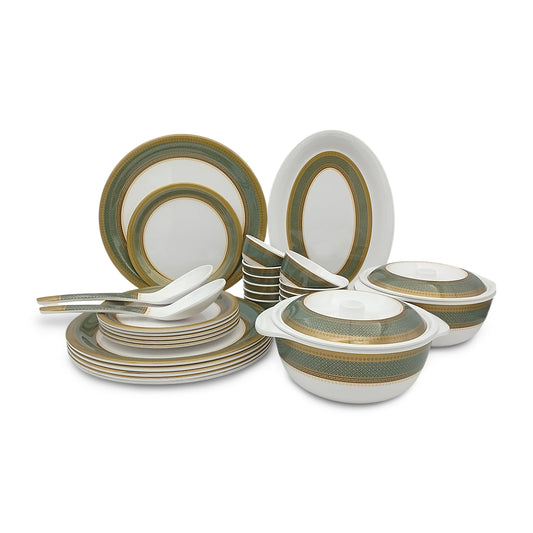SUPERWARE | Pure Melamine | Dinner Set - Bridal-Green | Set Of 31 Pcs. | Stain Free, Glazed Finish