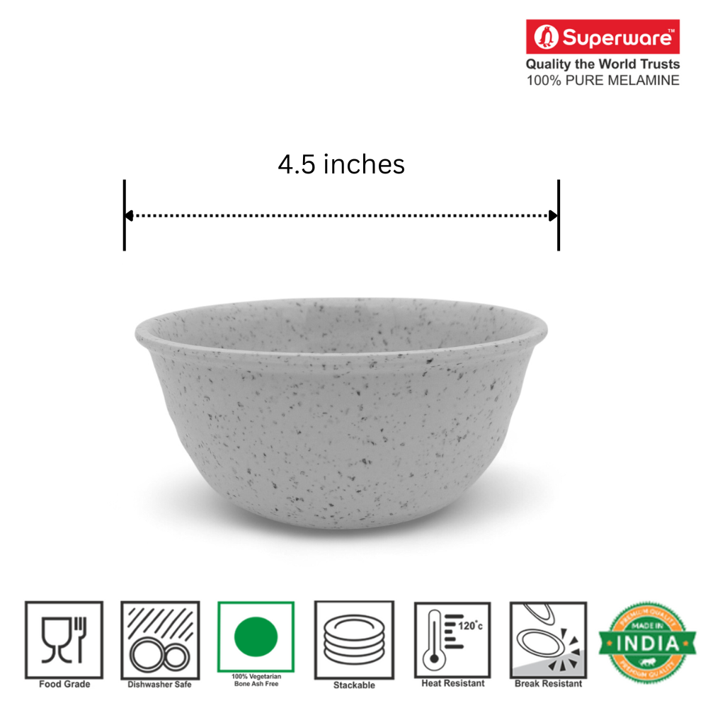 SUPERWARE | Pure Melamine | Round Soup Bowl Set - White Sand (4.5") | 6 Nos. | Stain Free, Glazed Finish