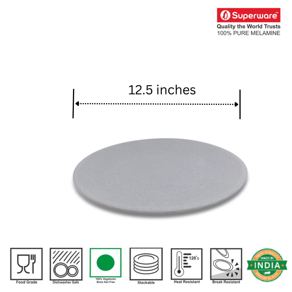SUPERWARE | Pure Melamine | Round Buffet Plate Set – Jasper (12.5”) | 6 Nos. | Stain Free, Glazed Finish