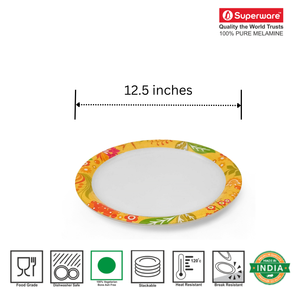 SUPERWARE | Pure Melamine | Buffet Plate Set – Batik (12.5”) | 6 Nos. | Stain Free, Glazed Finish