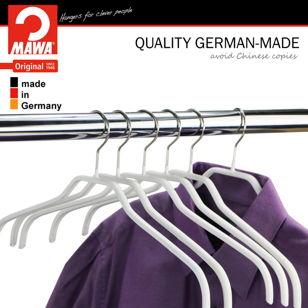 MAWA | Made in Germany | Metal Hanger Set | Silhouette 41/F | Shirt Hanger | Collar Shape | Non-Slip Coating | 360° Rotatable Swivel Hook | Space Saver | 10 Pieces