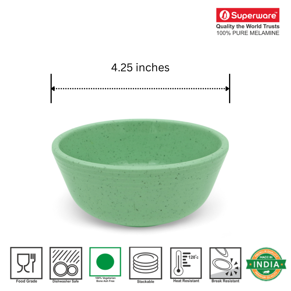SUPERWARE | Pure Melamine | Soup Bowl Set - Green Sand (4.5") | 6 Nos. | Stain Free, Glazed Finish