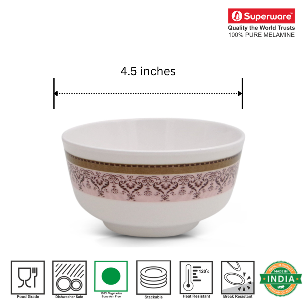 SUPERWARE | Pure Melamine | Soup Bowl Set - Classic-2 (4.5") | 6 Nos. | Stain Free, Glazed Finish