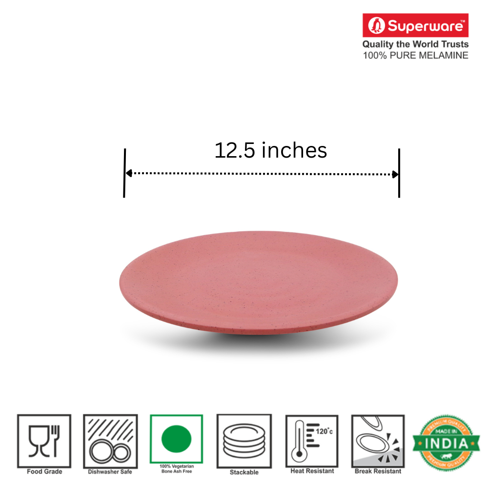 SUPERWARE | Pure Melamine | Round Buffet Plate Set – Pink Sand (12.5”) | 6 Nos. | Stain Free, Glazed Finish