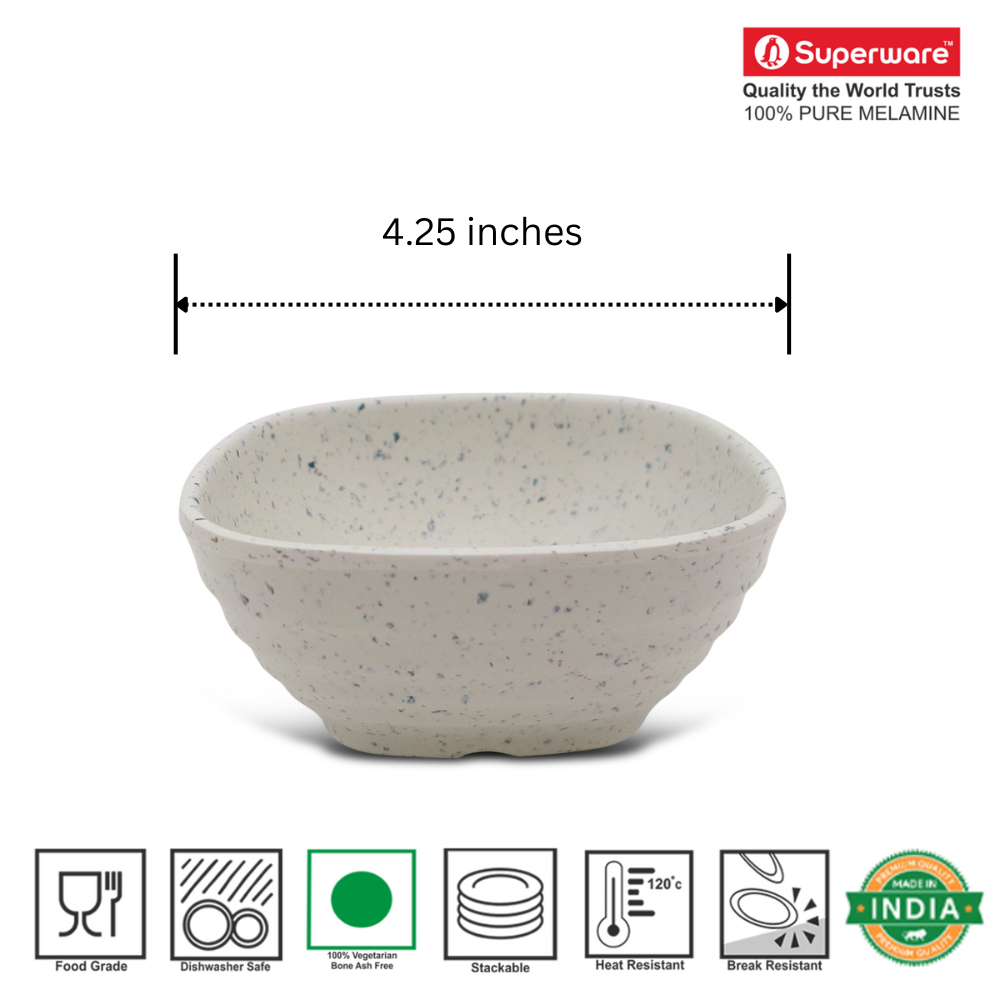 SUPERWARE | Pure Melamine | Square Soup Bowl Set - White Sand (4.25") | 6 Nos. | Stain Free, Glazed Finish