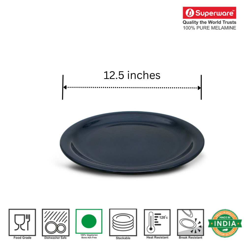 SUPERWARE | Pure Melamine | Buffet Plate Set – Sapphire (12.5”) | 6 Nos. | Stain Free, Glazed Finish