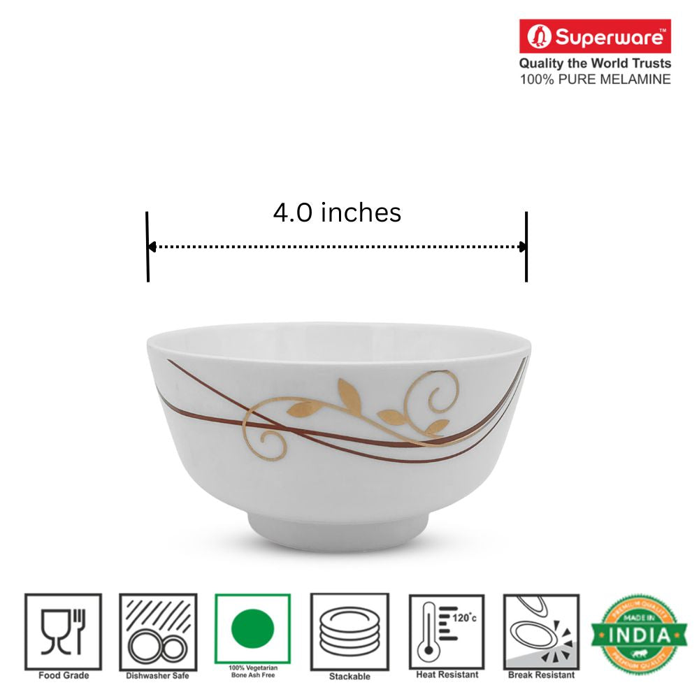 SUPERWARE | Pure Melamine | Bowl Set - Spiral Fluer 4" | 6 Nos. | Stain Free, Glazed Finish