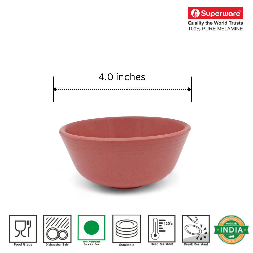 SUPERWARE | Pure Melamine | Classic Plus Bowl Set - Pink Sand 4" | 6 Nos. | Stain Free, Glazed Finish