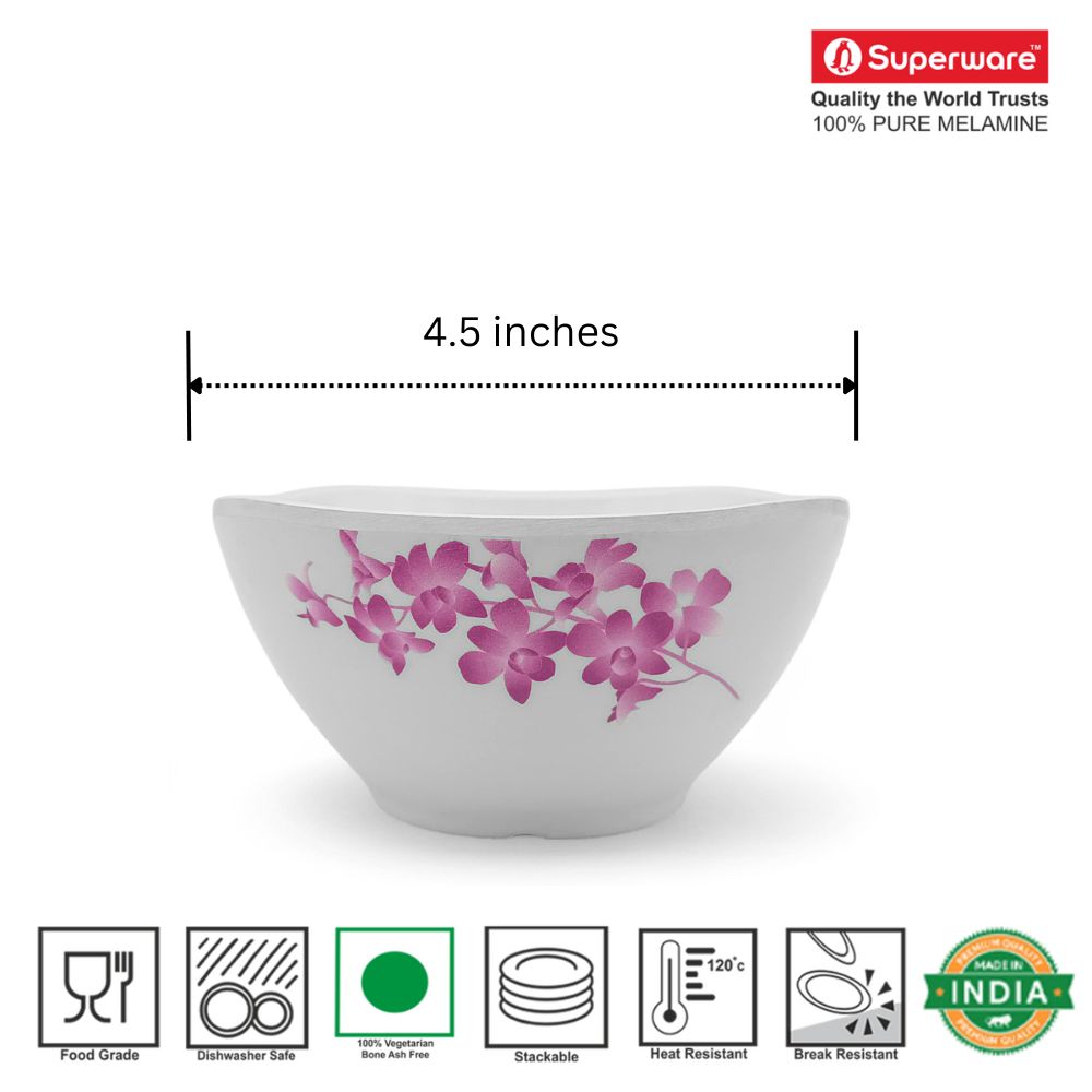 SUPERWARE | Pure Melamine | Soup Bowl Set - Purple Lilac (4.5") | 6 Nos. | Stain Free, Glazed Finish