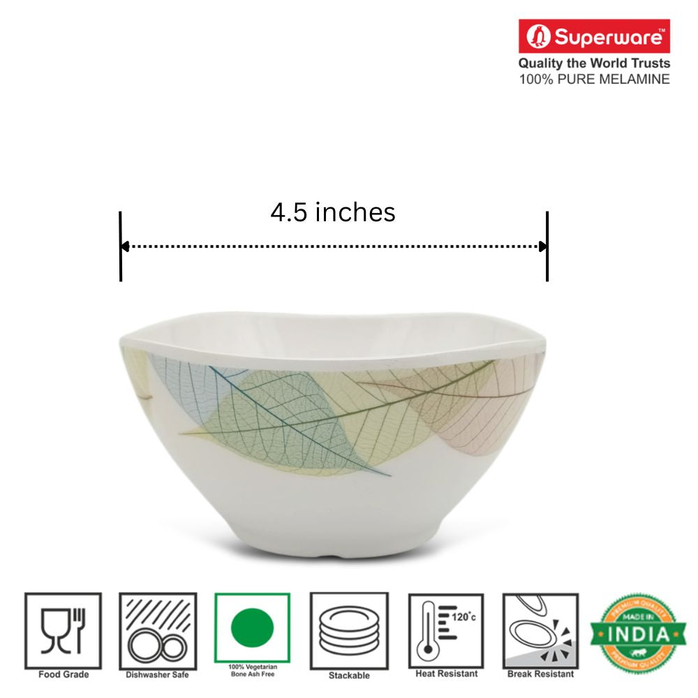 SUPERWARE | Pure Melamine | Soup Bowl Set - Leaf Fantasy (4.5") | 6 Nos.| Stain Free, Glazed Finish