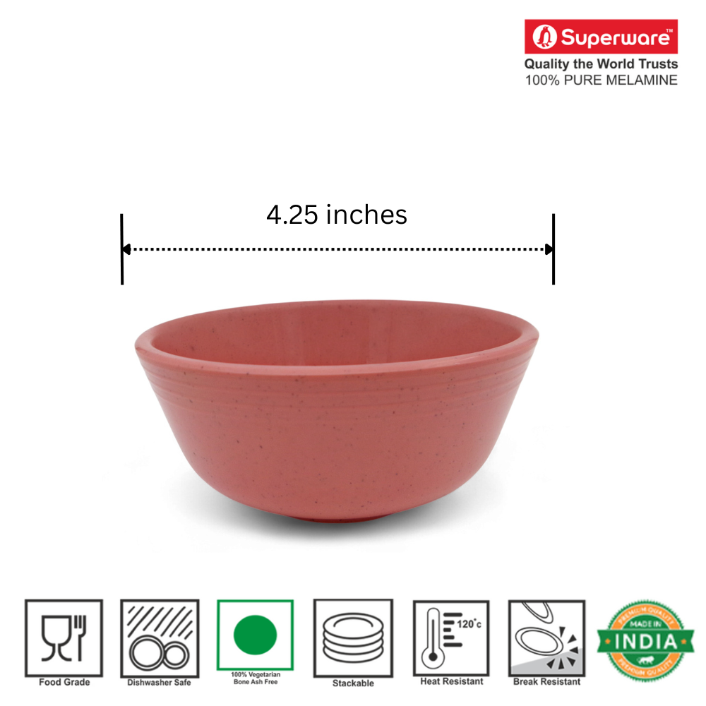 SUPERWARE | Pure Melamine | Classic Plus Soup Bowl Set - Pink Sand (4.5") | 6 Nos. | Stain Free, Glazed Finish