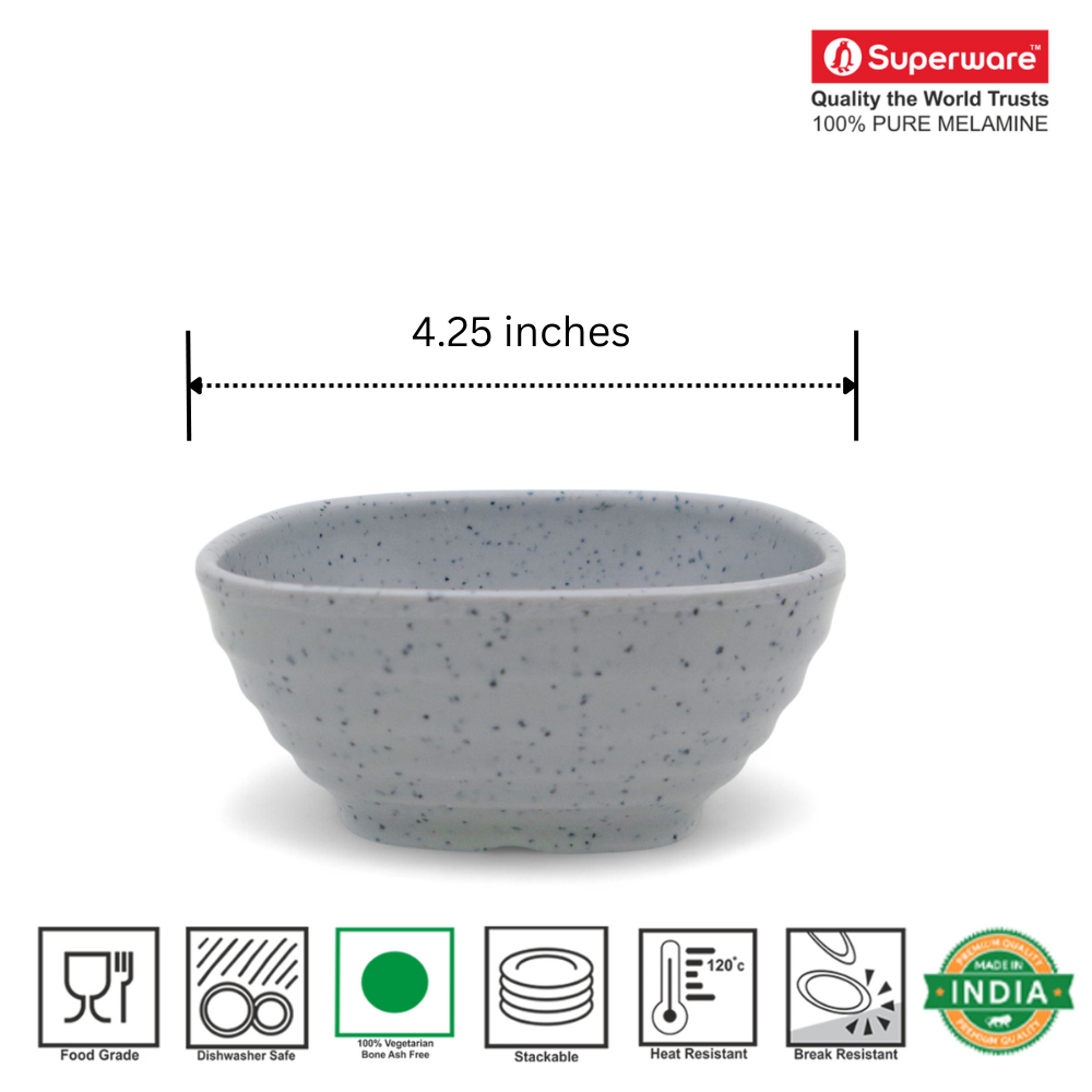 SUPERWARE | Pure Melamine | Square Soup Bowl Set - Jasper (4.25") | 6 Nos. | Stain Free, Glazed Finish